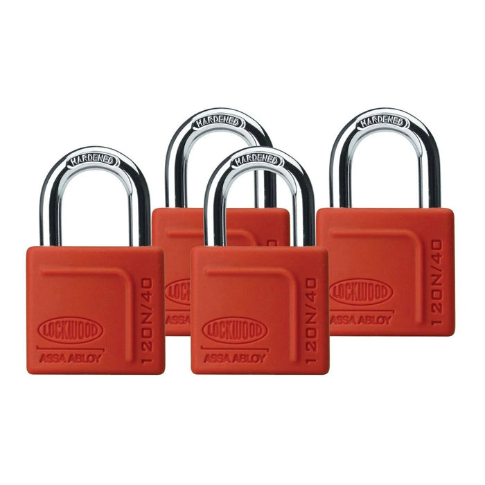 Lockwood 120N 40mm Solid Brass Padlock with Silicone Cover - Red, Pack of 4