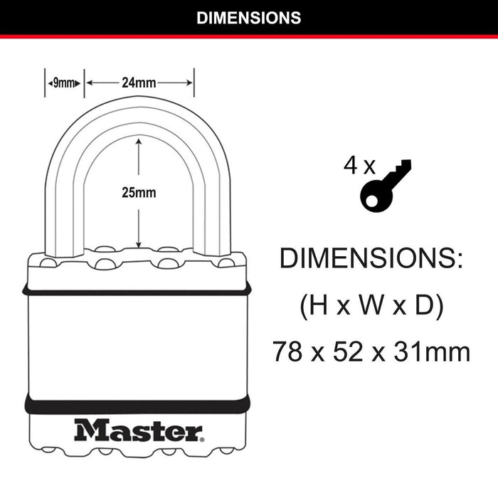 Master Lock 50mm Excell Laminated Padlock - 4 Pack