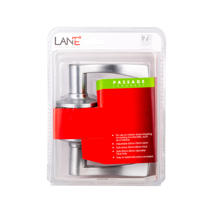 Lane VICTORIA PASSAGE DOOR LEVERSET Adjustable 60-70mmLatch,Brushed Satin Chrome