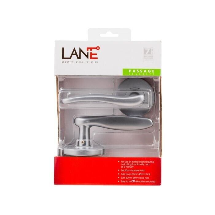 Lane 65mm Brushed Satin Chrome Tuija Round Passage Lever Set