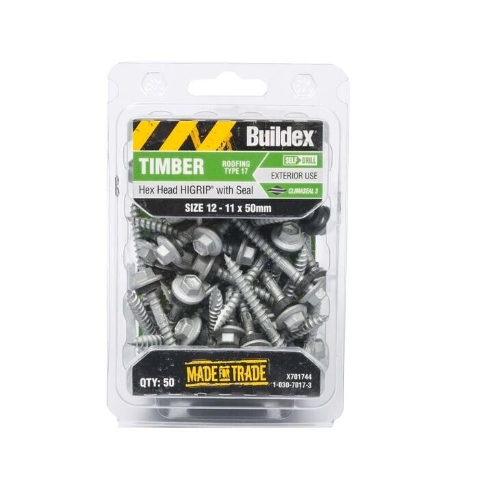 Buildex 10-12 x 25mm Climaseal Hex Head With Seal Cladding Screws - 50 Pack