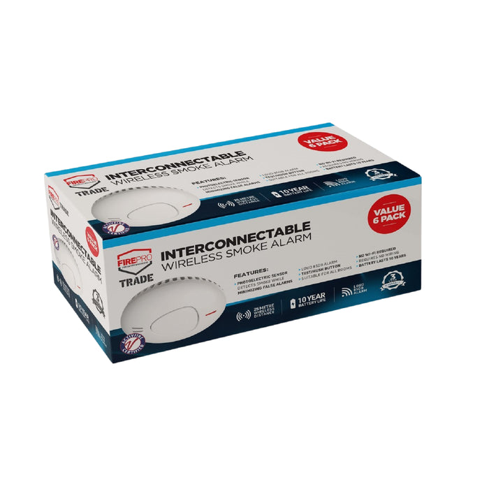 FirePro Interconnectable 10-Year Wireless Smoke Alarm - 6 Pack